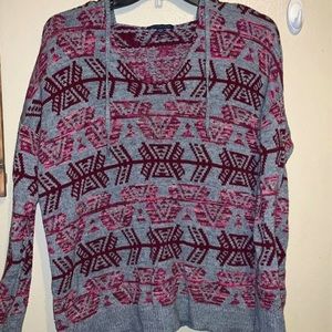 AE Hooded Southwest Print Sweater